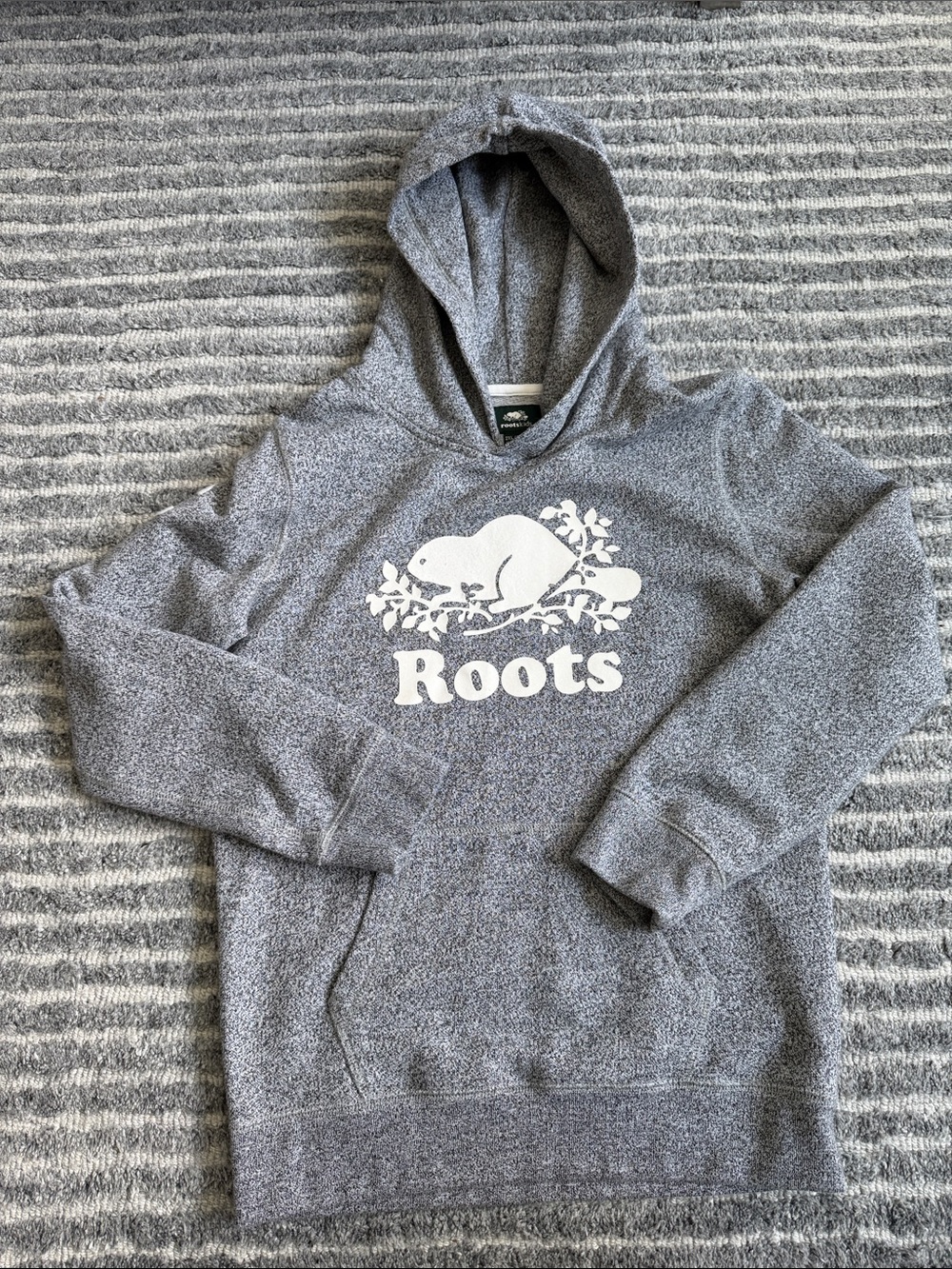 Roots Heather Gray Hoodie with White Beaver Logo